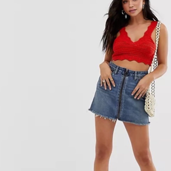 Free People Zip It Up Frayed Hem Denim Mini Skirt Sz 27 - Picture 1 of 11